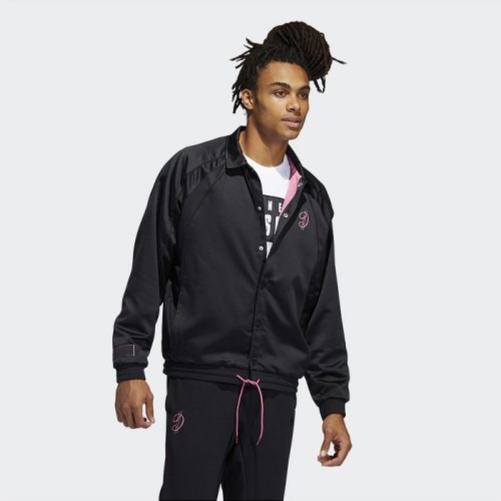 NWT Adidas Black/Pink Dame DOLLA EXTPLY Satin Snap Front Jacket S - Picture 3 of 6
